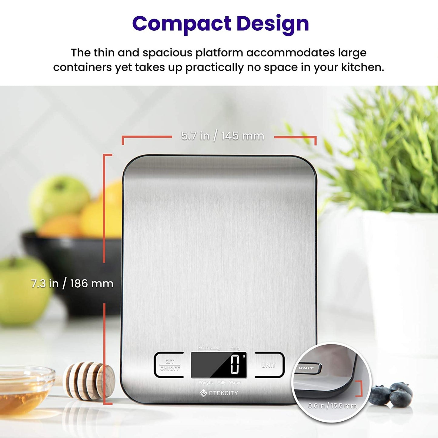 Digital Kitchen Scale with 304 Stainless Steel Construction, Weight Measurement in Grams and Ounces, Ideal for Baking, Cooking, and Meal Prep, LCD Display - Medium Size